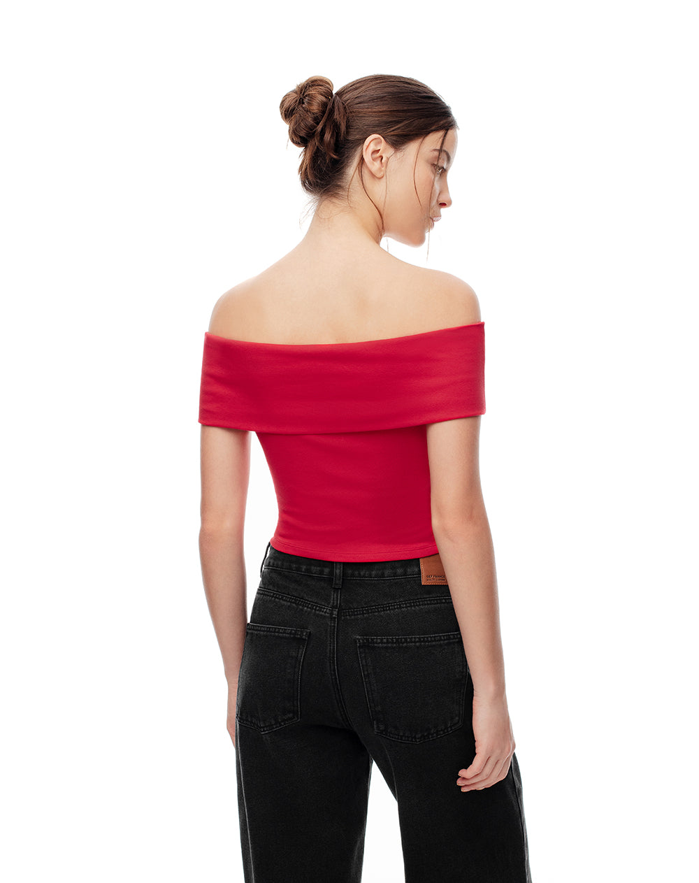 Top off-Shoulder slim algodón rojo mujer