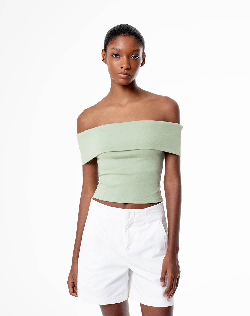 Top off-Shoulder slim algodón verde mujer