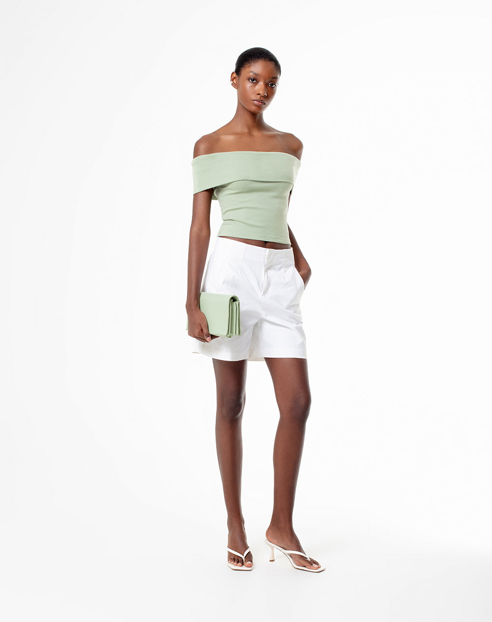 Top off-Shoulder slim algodón verde mujer