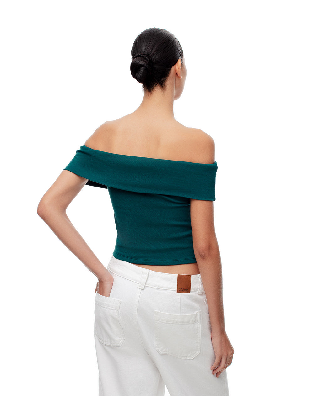 Top off-shoulder slim algodón verde mujer