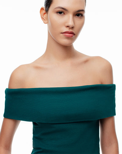 Top off-Shoulder slim algodón verde mujer