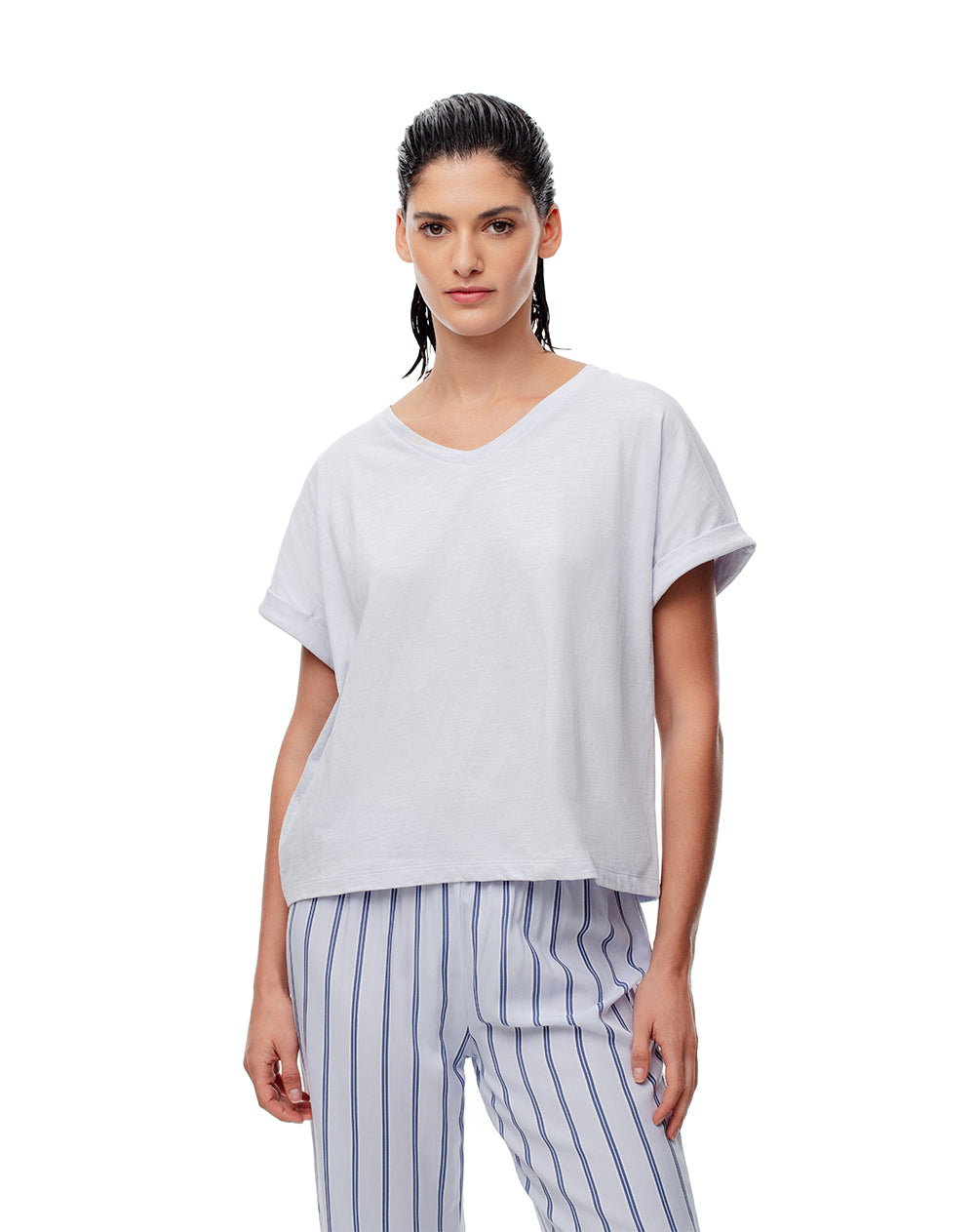 Camiseta relax algodón azul mujer