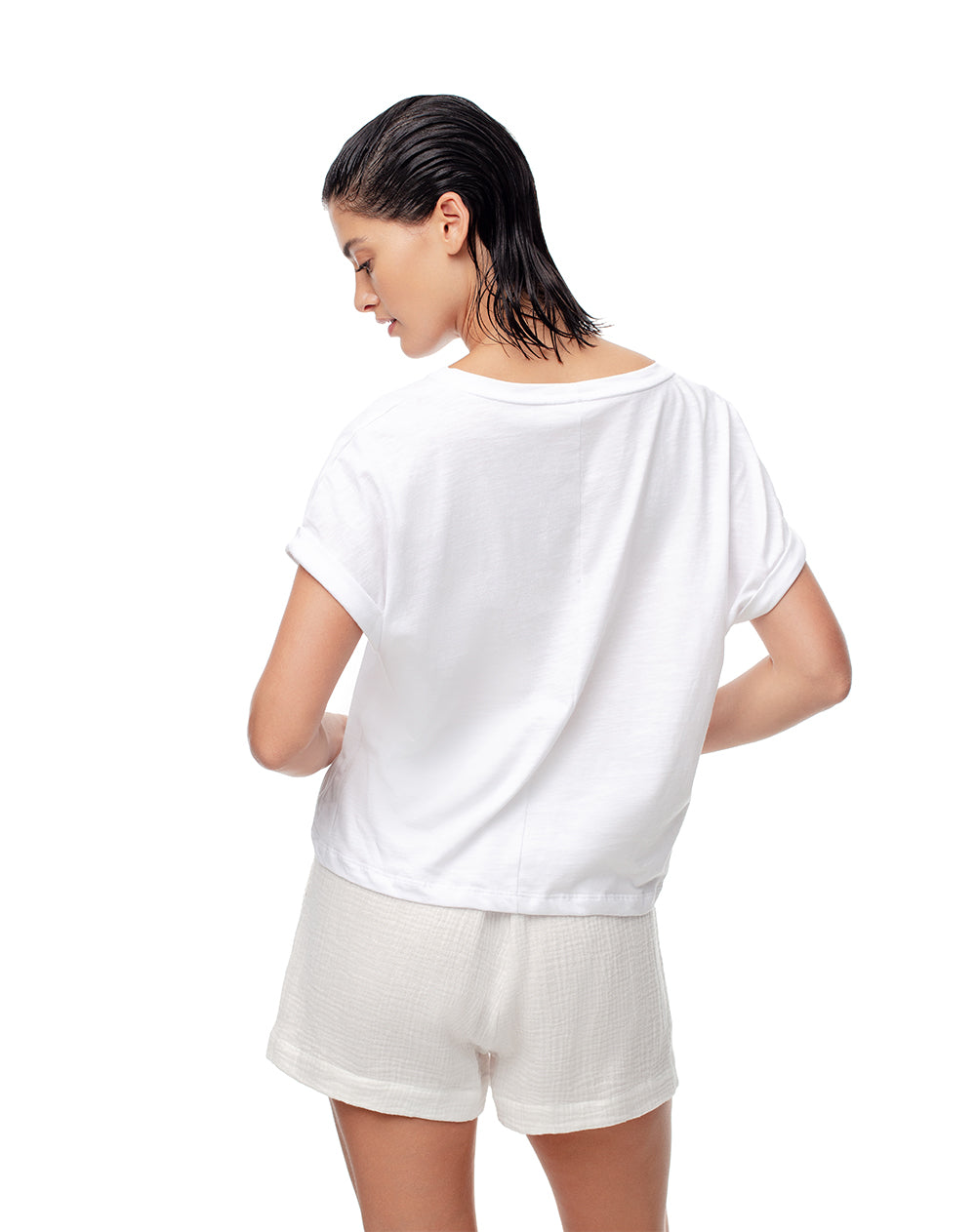 Camiseta regular algodón blanca mujer