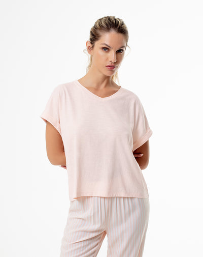 Camiseta regular algodón melón mujer