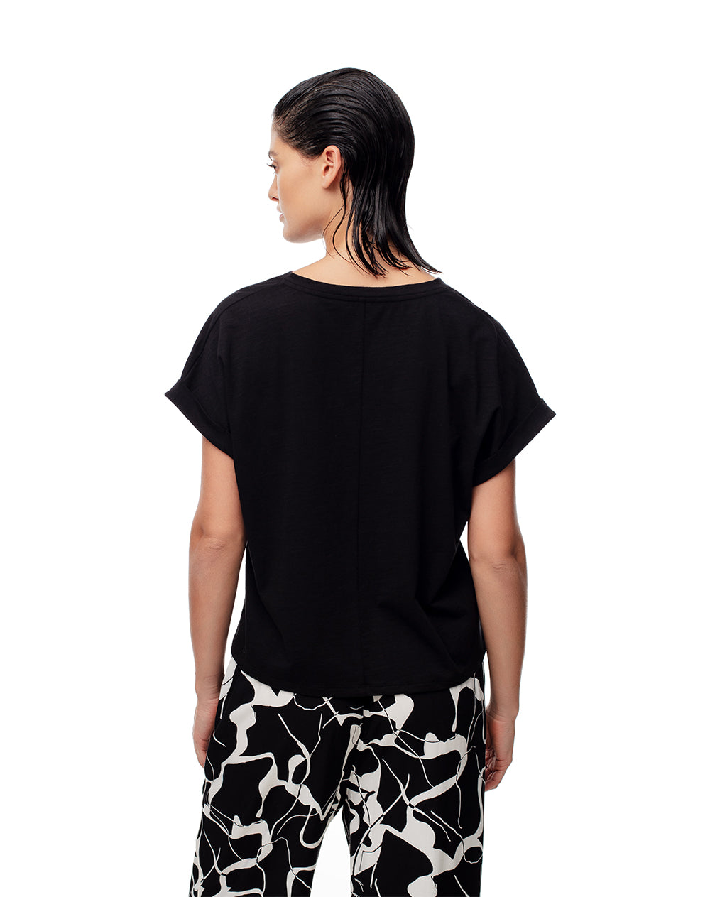 Camiseta regular algodón negra mujer