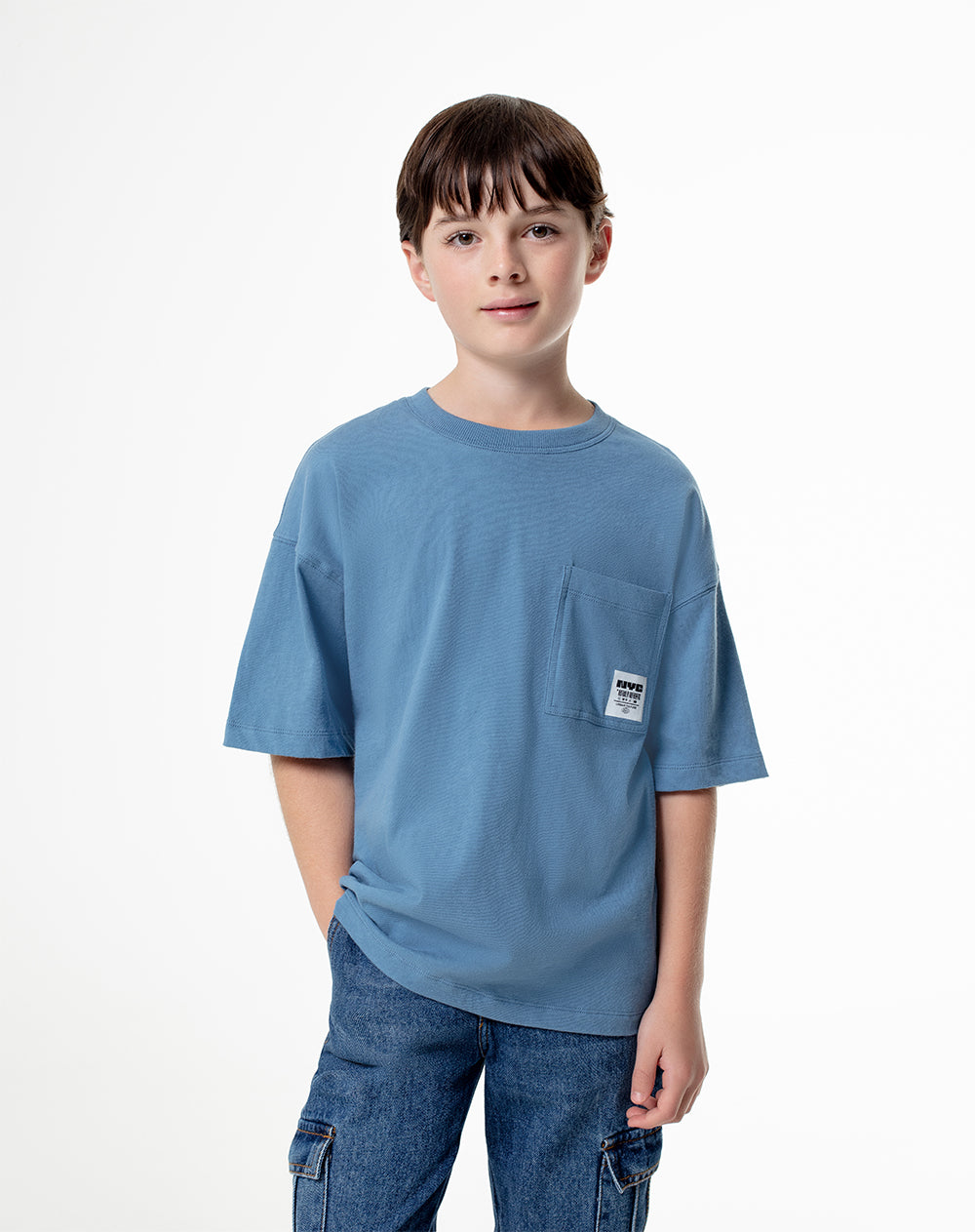 Camiseta oversize algodón azul niño