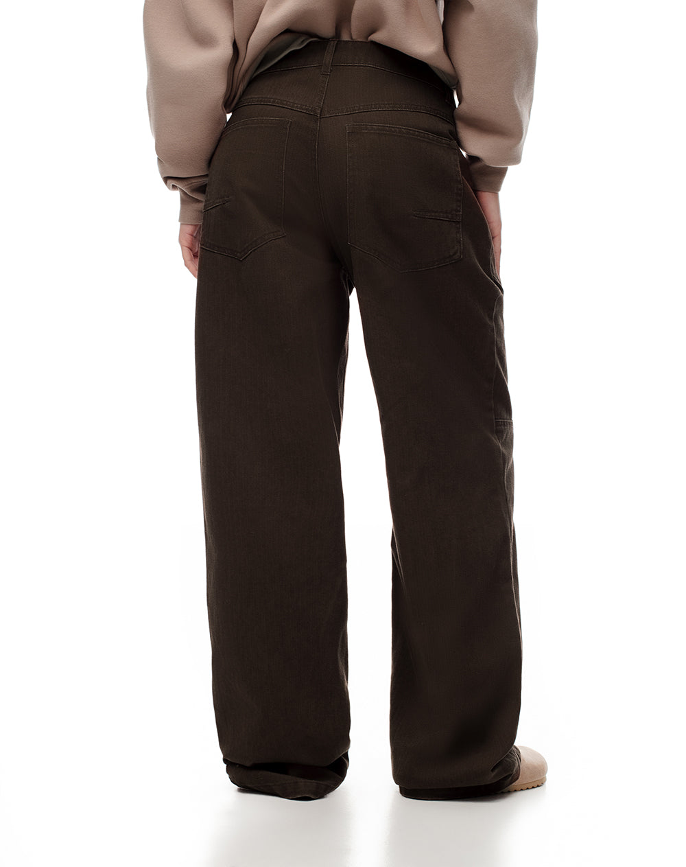 Pantalón wide leg tiro medio en drill algodón chocolate mujer