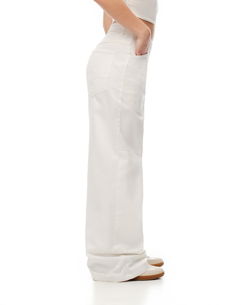 Pantalón wide leg tiro medio drill algodón habano mujer