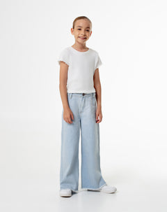 Jean wide leg tiro medio 100% algodón índigo claro niña