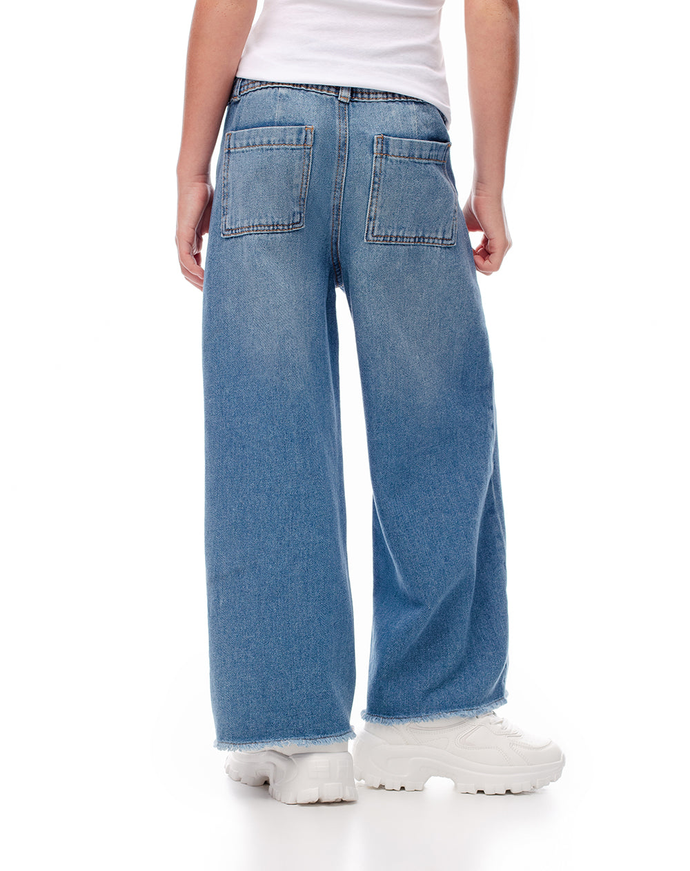 Jean wide leg tiro medio índigo medio niña
