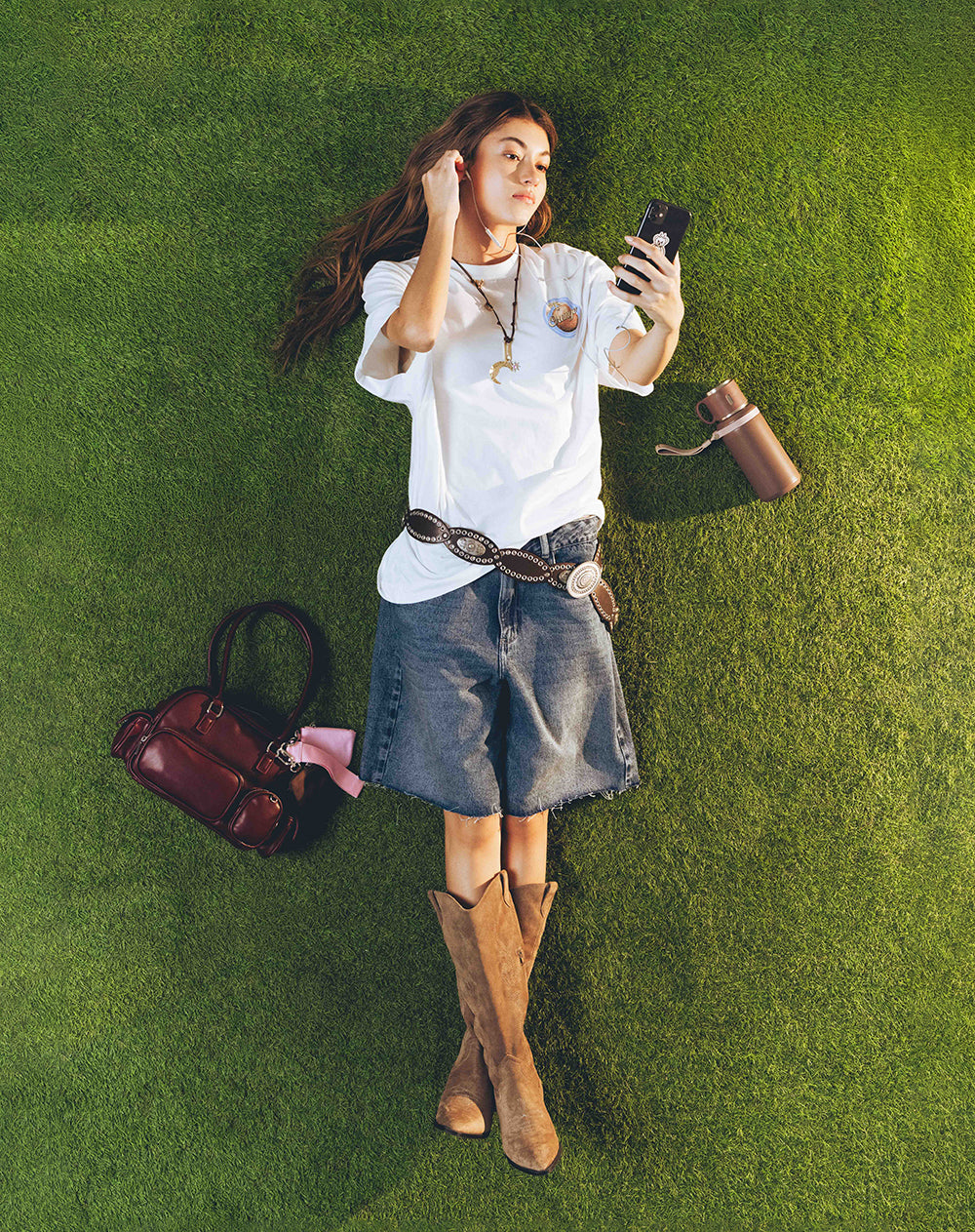 Bermuda regular tiro medio denim índigo medio mujer