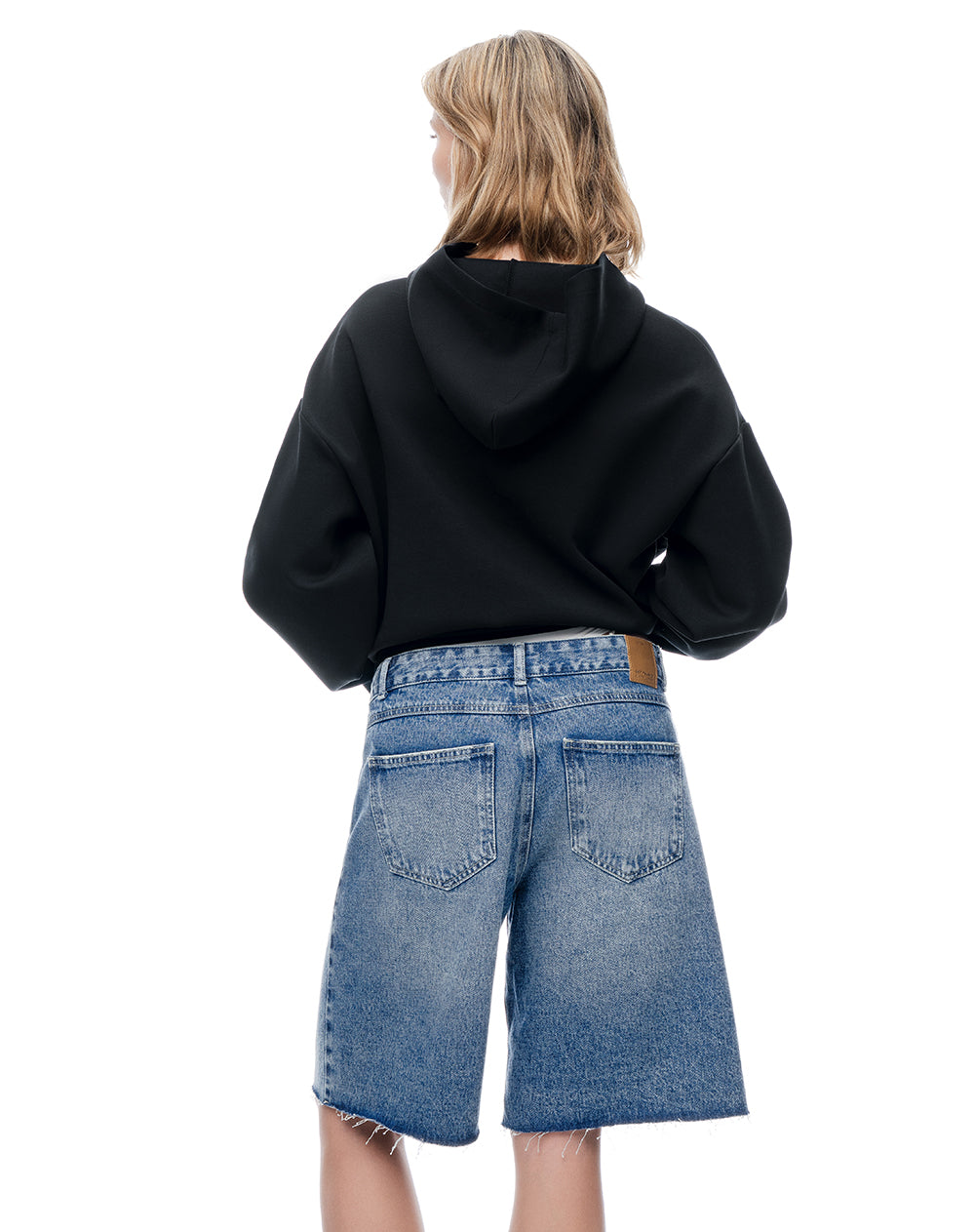 Bermuda regular tiro medio denim índigo medio mujer