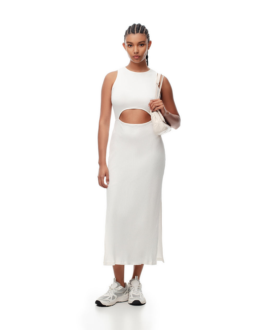 Vestido midi rib algodón vainilla mujer