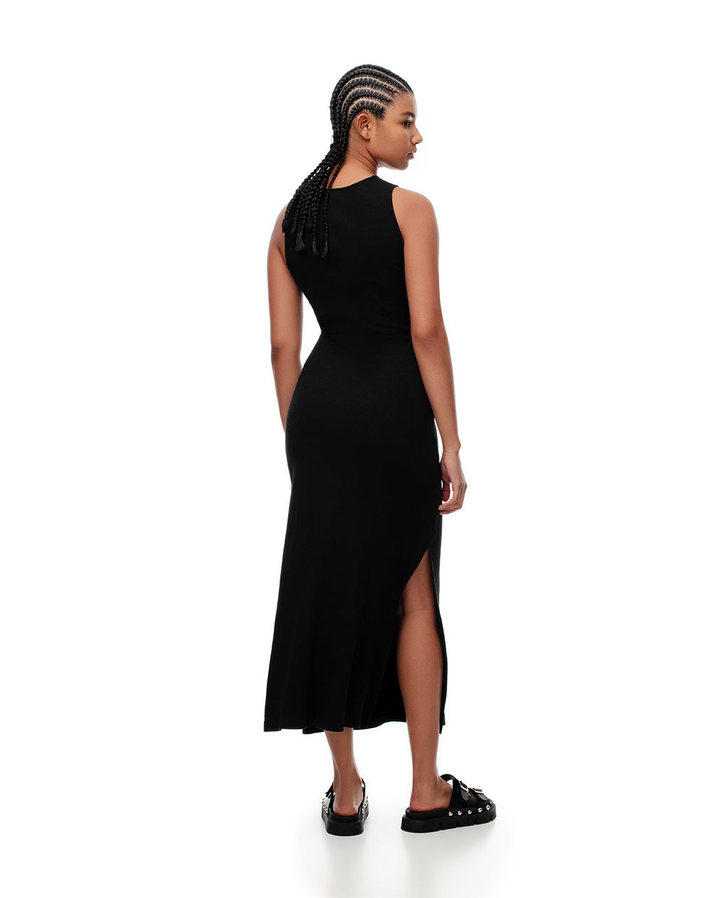 Vestido midi rib algodón negro mujer
