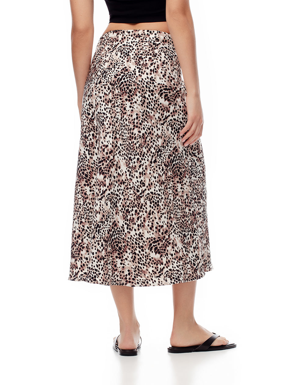 Falda midi tiro alto satín print mujer