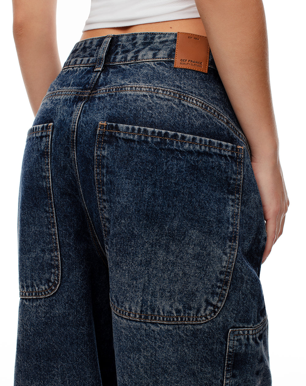 Jean wide leg utilitario tiro medio índigo oscuro mujer