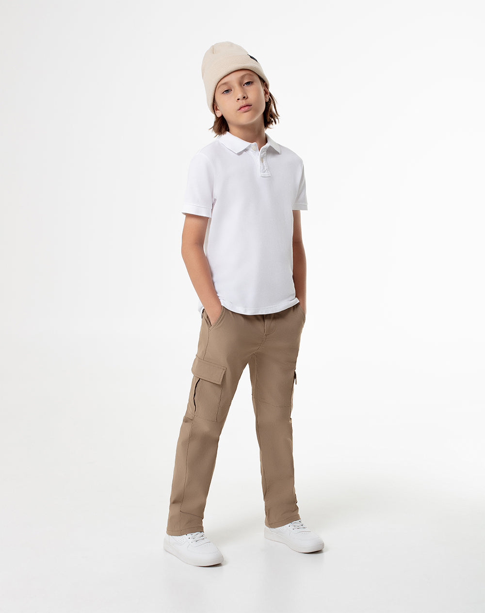 Pantalón cargo drill habano niño