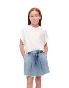 Falda short denim índigo medio niña