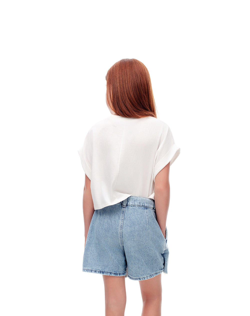 Falda short denim índigo medio niña