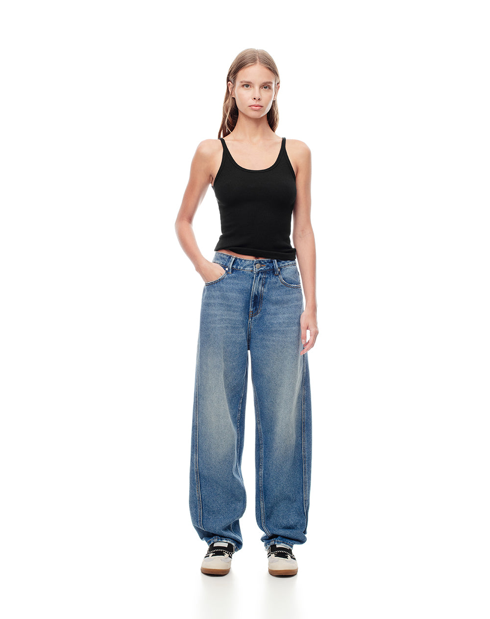 Jean baggy tiro medio 78% algodón índigo oscuro mujer