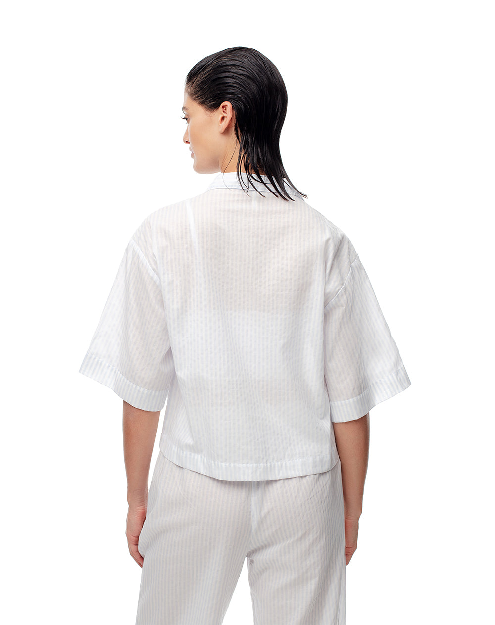 Camisa manga corta holgada algodón rayas mujer