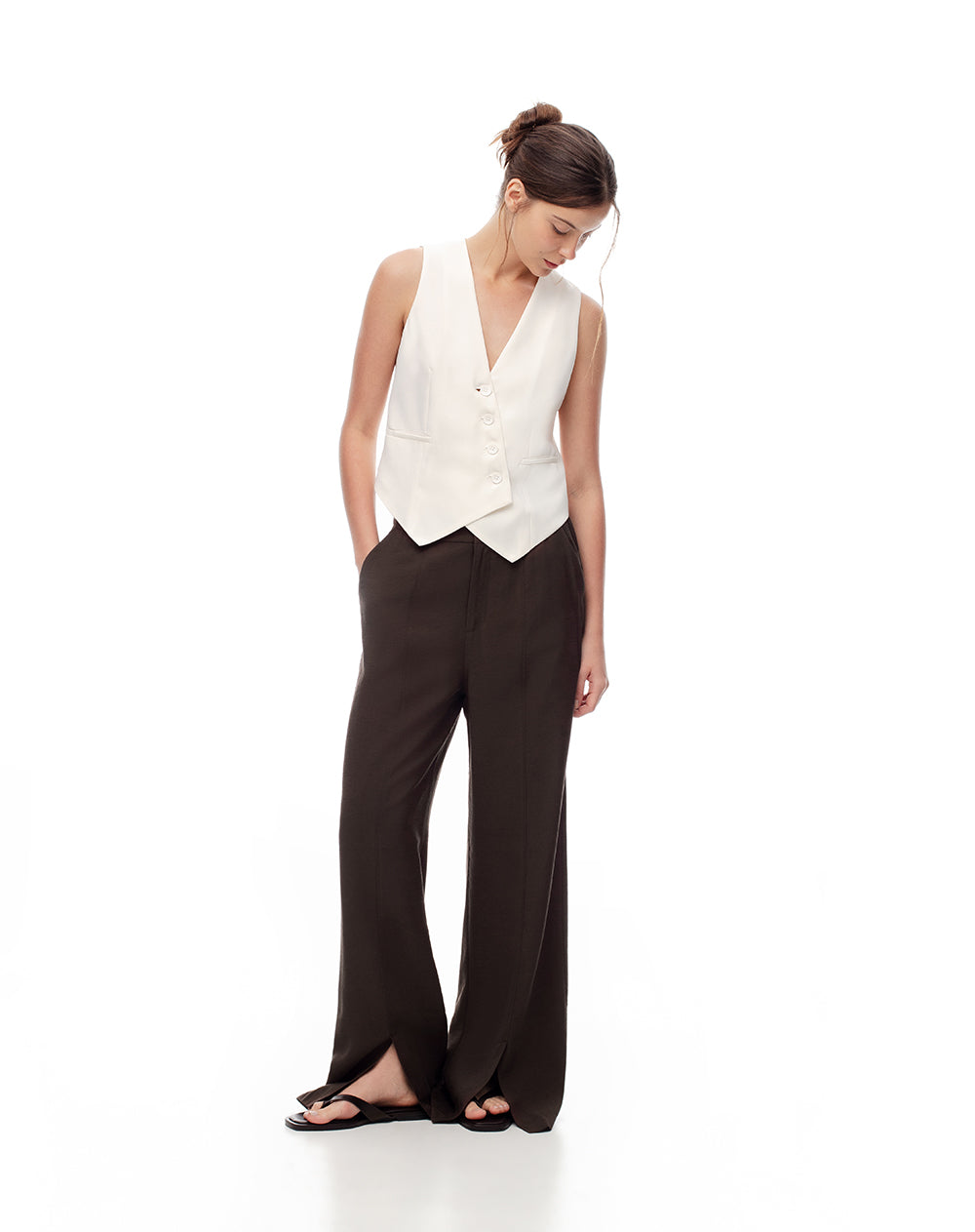 Pantalón loose fit tiro alto chocolate