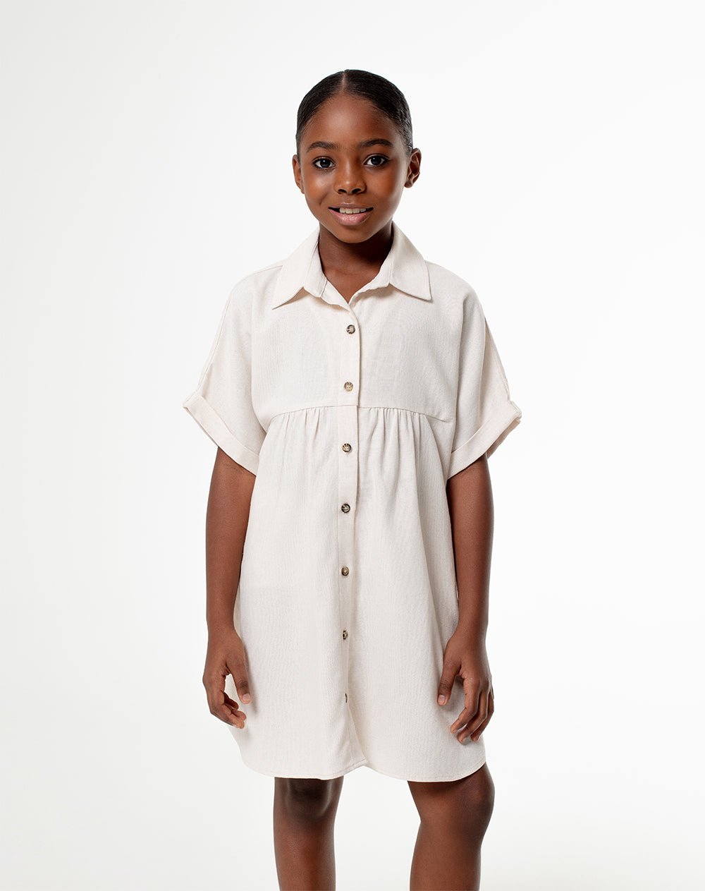 Vestido camisero corto crema niña