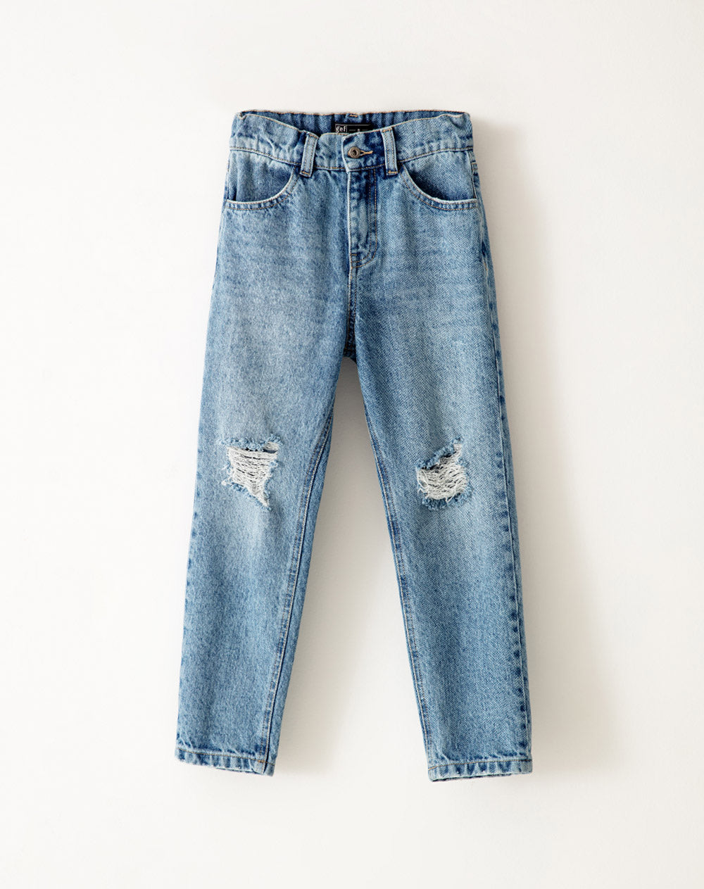 Jean mom fit tiro medio 100% algodón índigo medio niña