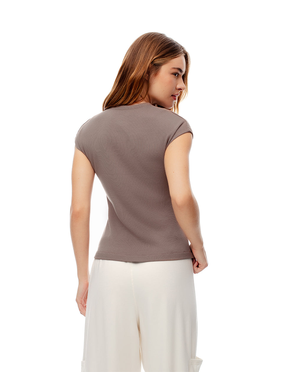 Camiseta slim café mujer