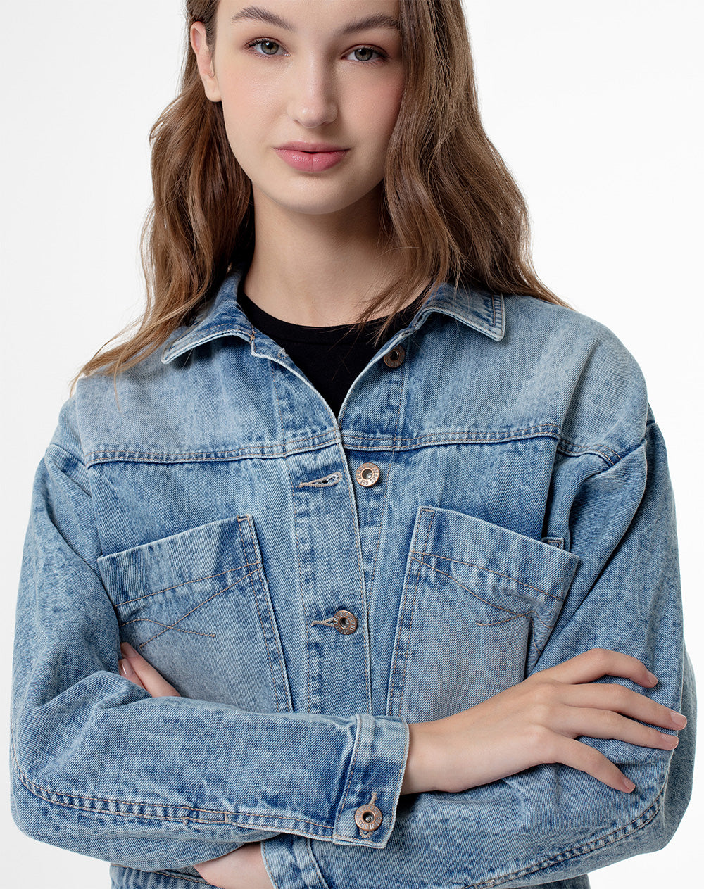 Chaqueta loose fit sin capucha índigo claro