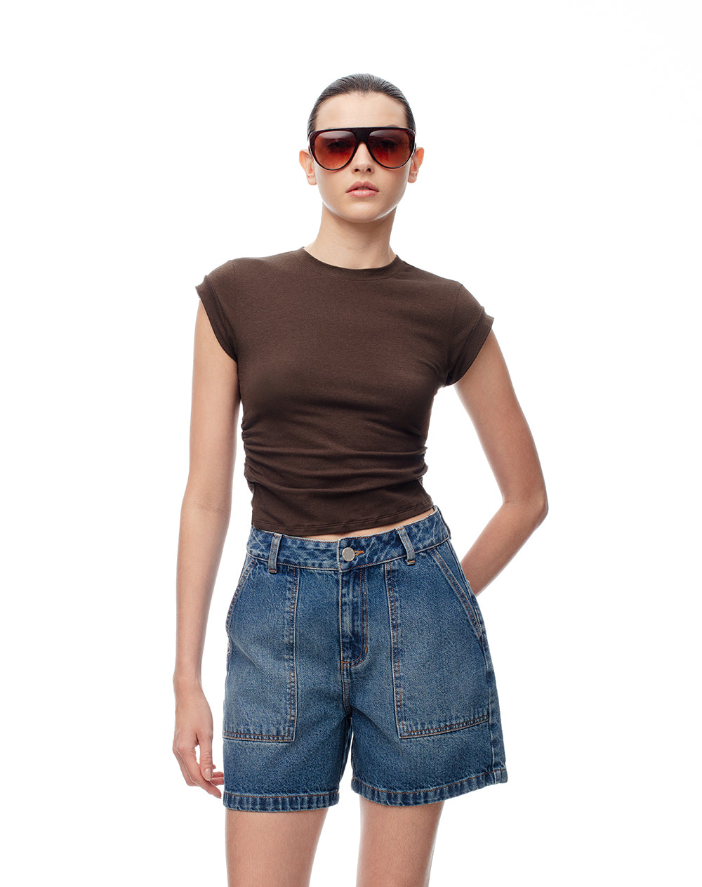 Short tiro alto denim índigo oscuro mujer