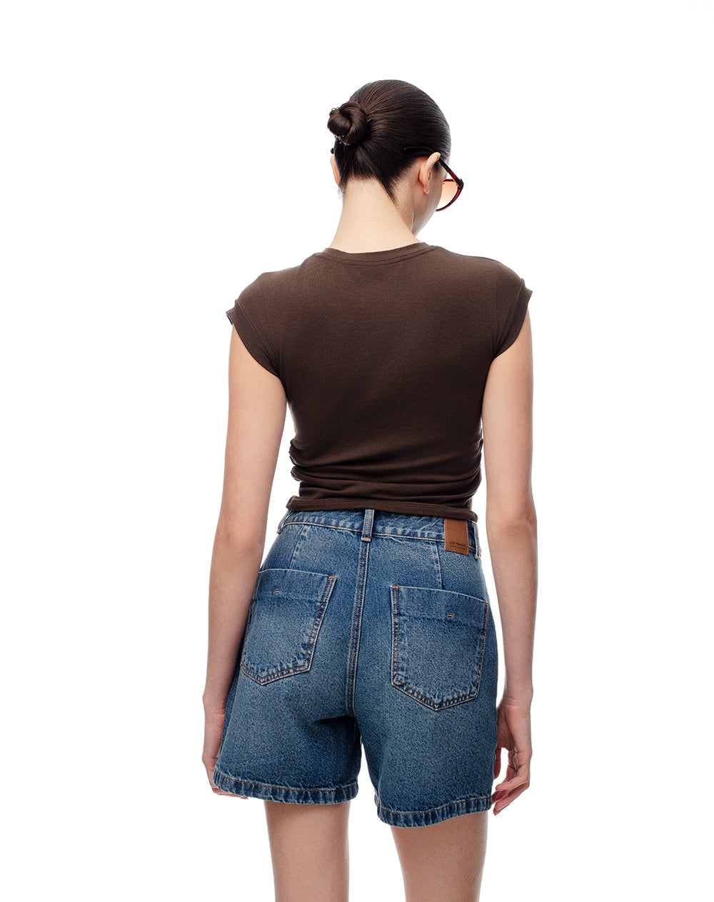 Short tiro alto denim índigo oscuro mujer