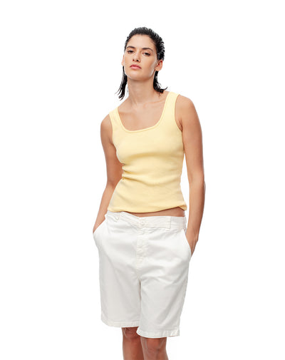 Camiseta slim sin mangas rib algodón amarilla mujer