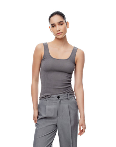 Camiseta slim sin mangas rib algodón gris mujer