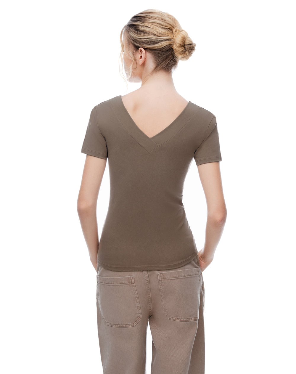 Camiseta relaxed manga corta café mujer