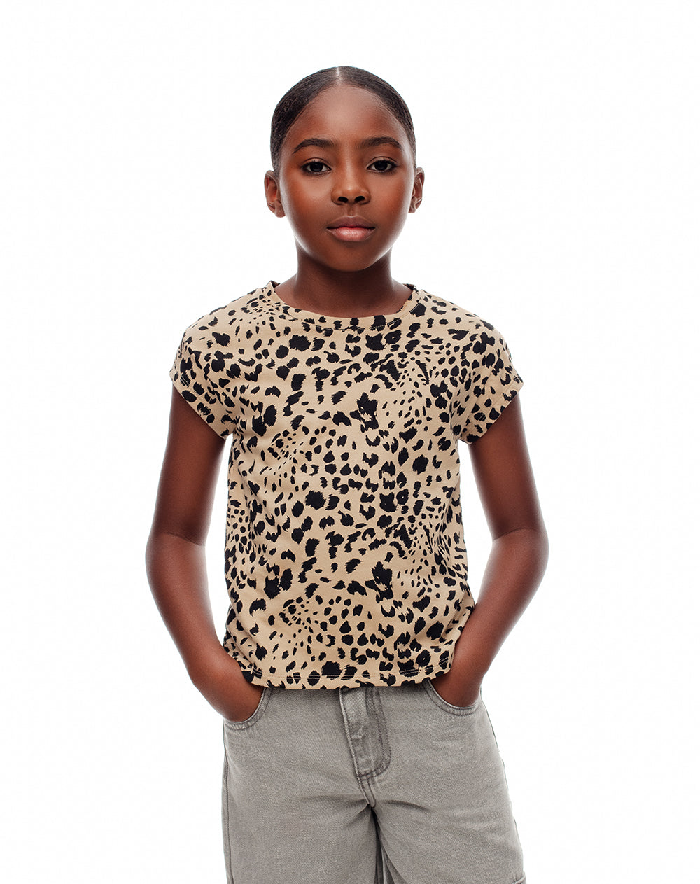 Camiseta regular algodón habano print niña