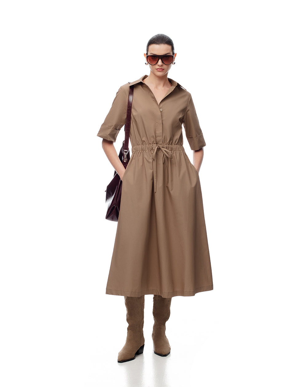 Vestido midi falda en A café mujer