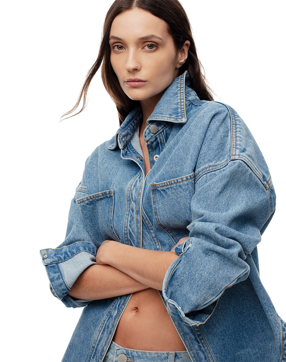 Chaqueta denim overshit índigo medio mujer