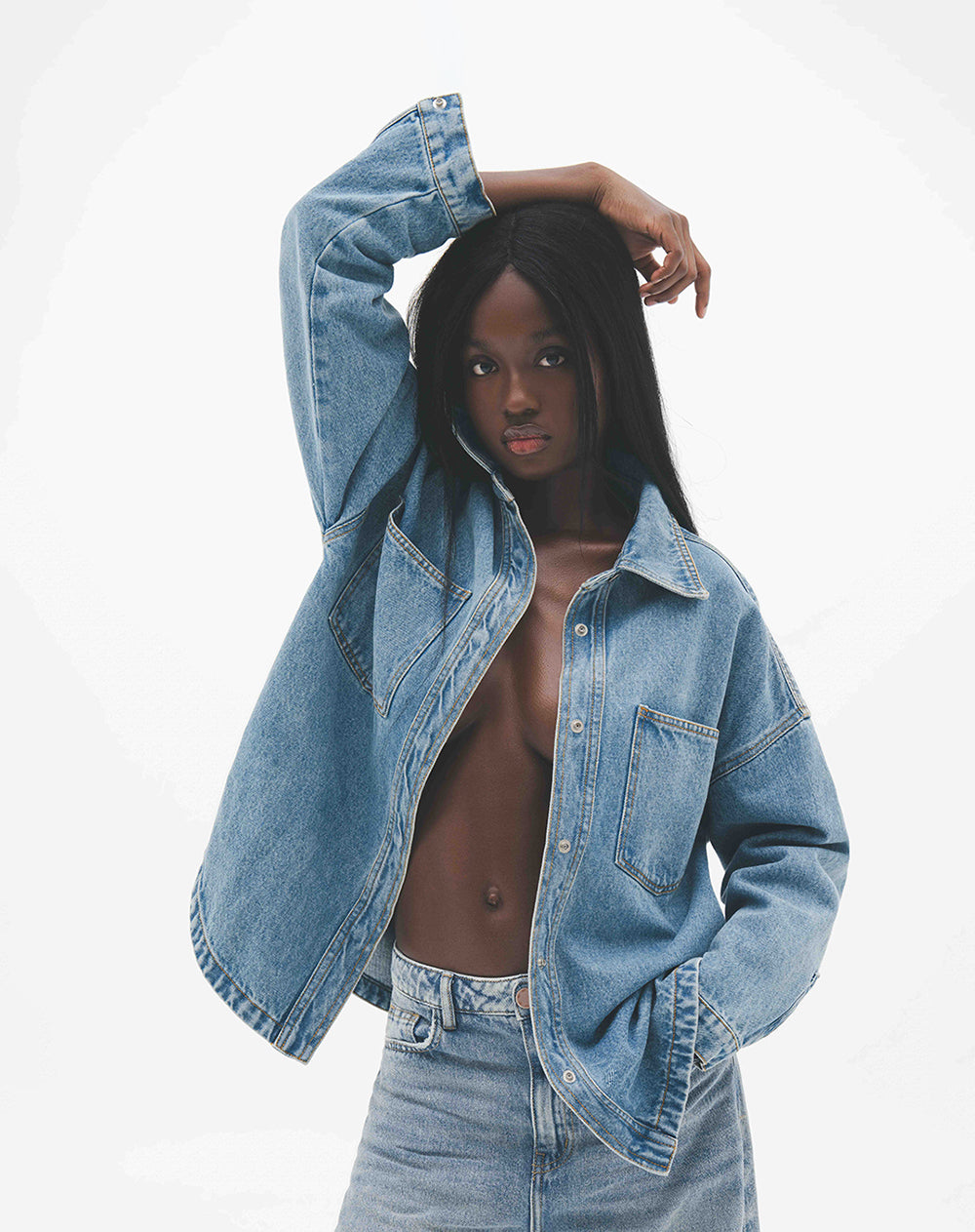 Chaqueta oversized fit sin capucha índigo medio