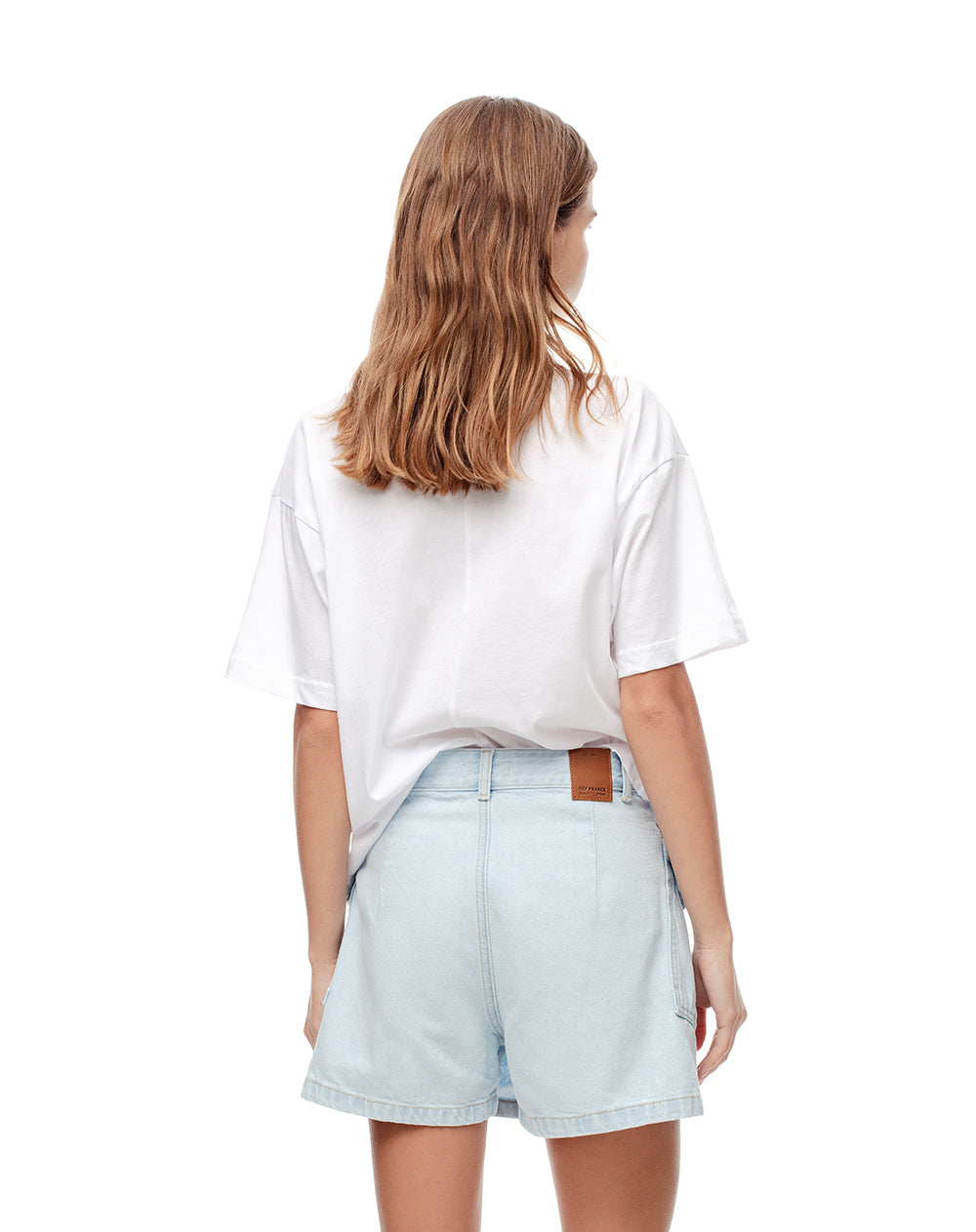 Falda short tiro medio denim índigo claro mujer