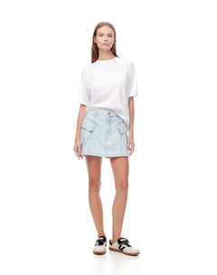 Falda short tiro medio denim índigo claro mujer