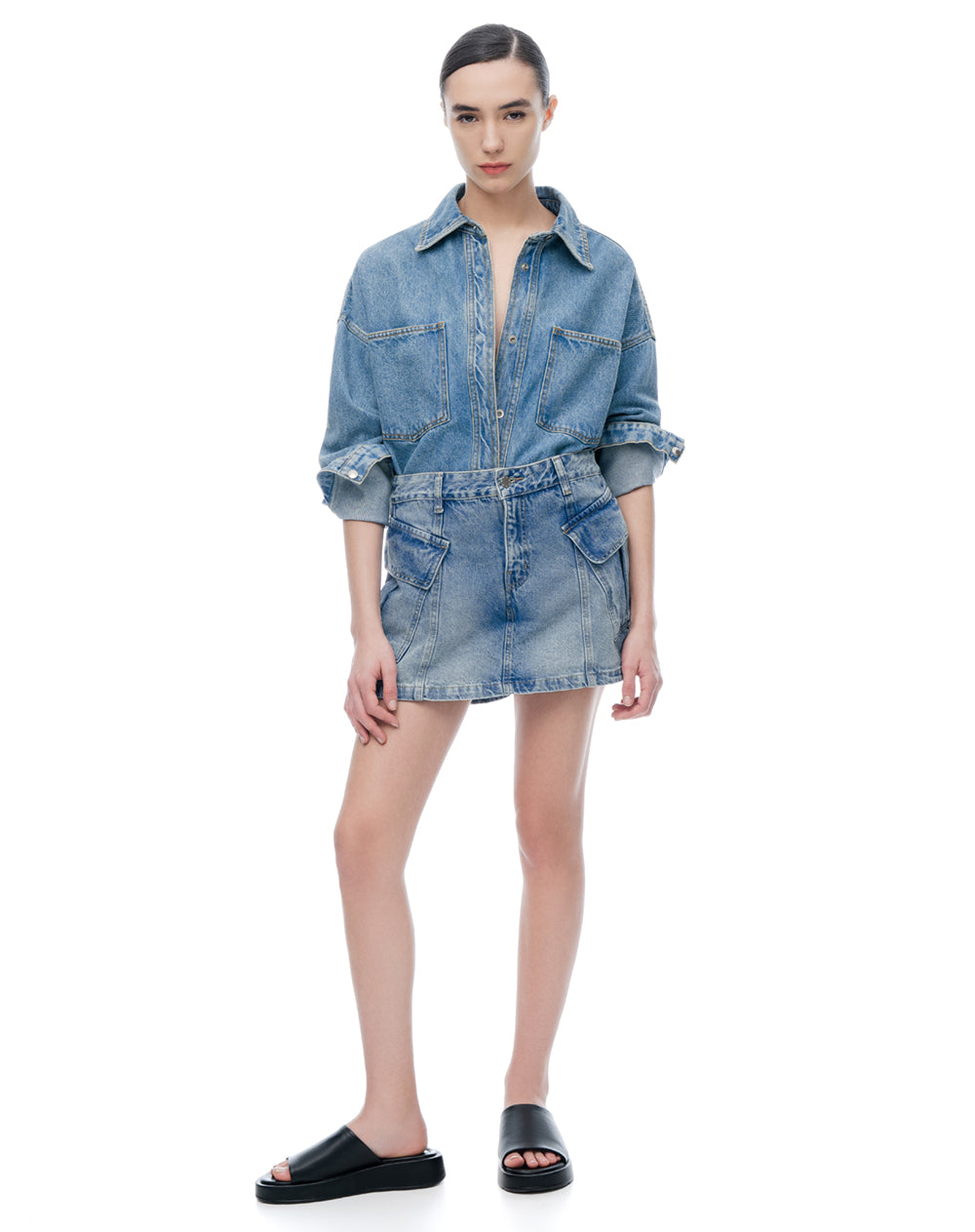 Falda short tiro medio índigo oscuro mujer