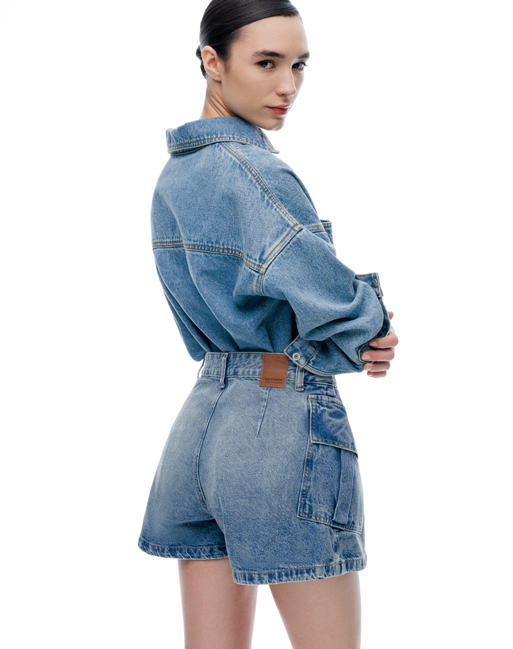 Falda short tiro medio índigo oscuro mujer