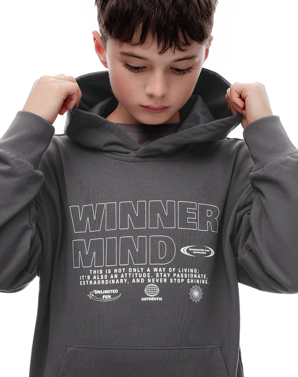 Buzo tipo hoddie gris niño