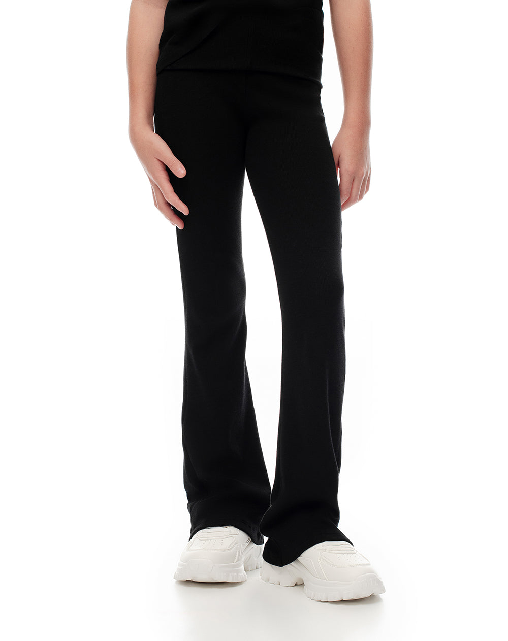 Pantalón flare tiro alto algodón negro niña