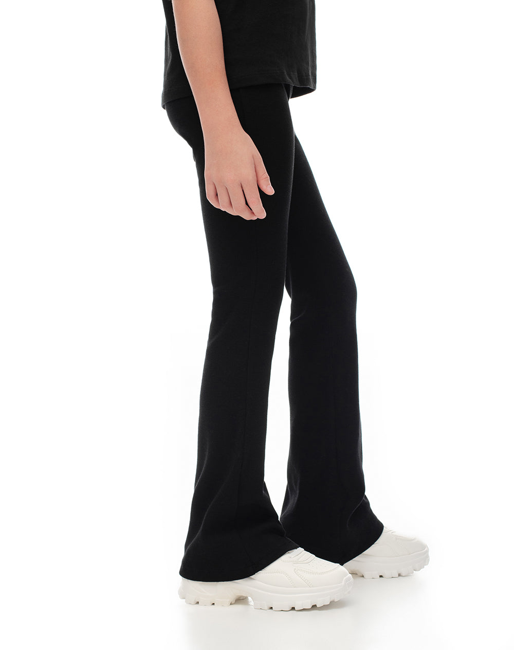 Pantalón flare tiro alto algodón negro niña