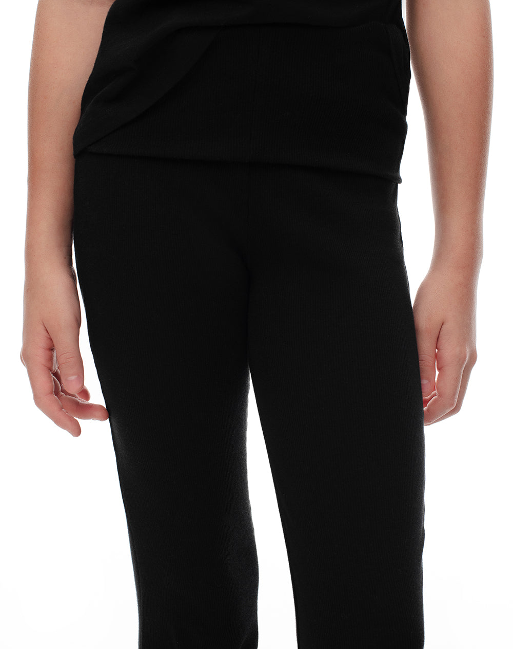 Pantalón flare tiro alto algodón negro niña