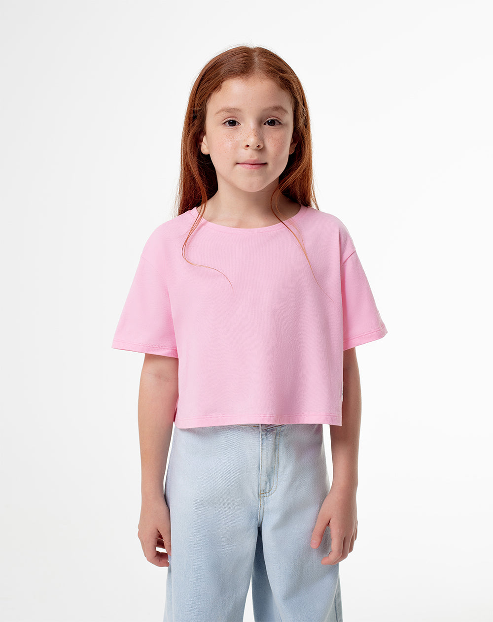 Camiseta crop regular algodón rosa niña