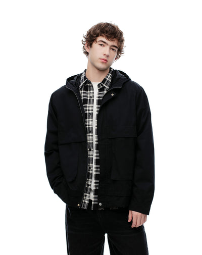 Chaqueta parka regular algodón negra hombre
