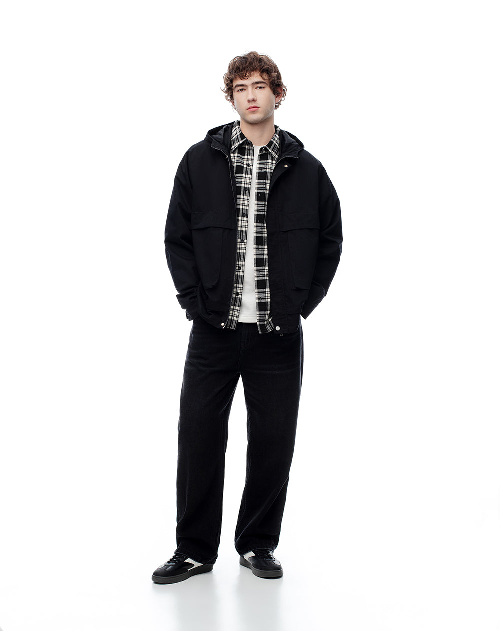 Chaqueta parka regular algodón negra hombre